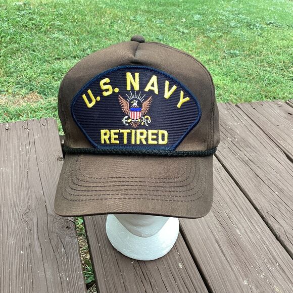 U.S.‎ Navy Retired Brown Baseball Cap Rope Cord Adjustable Hat - Picture 1 of 5